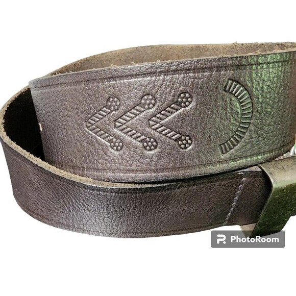 Free People Leather Belt Silver Buckle and Tip Embossed - Picture 2 of 5